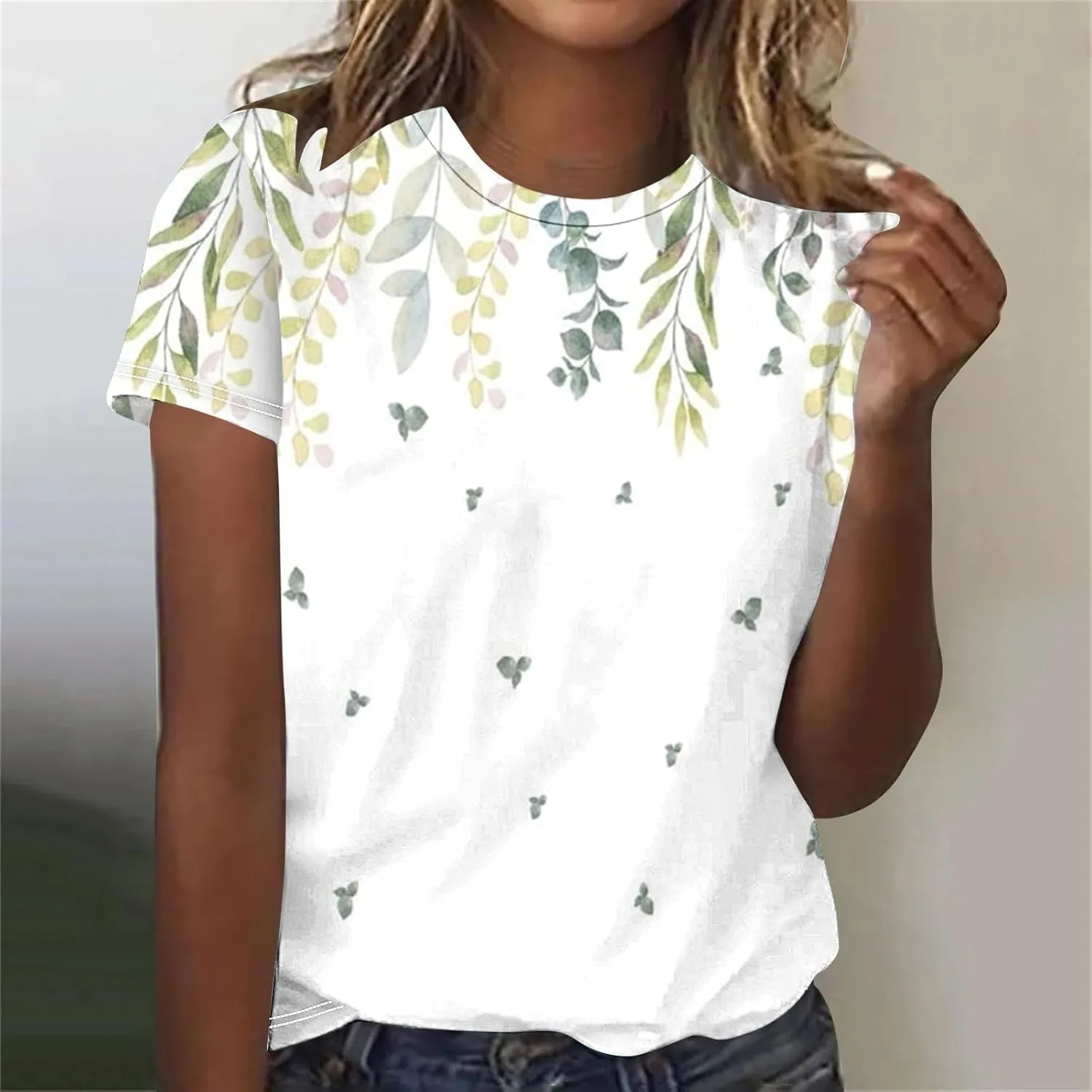 Lastesso Women Fashion Floar Print T Shirt Casual Loose Fit Crewneck Short Sleeve T Shirt Soft Spring Summer Tees