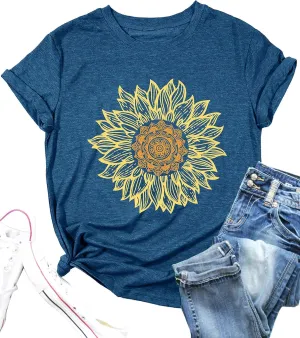 LAZYCHILD Womens Graphic Tees Sunflower Shirts Vintage Flower Graphic Tees Shirts Inspirational Tees Casual Faith Shirt Tops