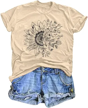LAZYCHILD Womens Graphic Tees Sunflower Shirts Vintage Flower Graphic Tees Shirts Inspirational Tees Casual Faith Shirt Tops