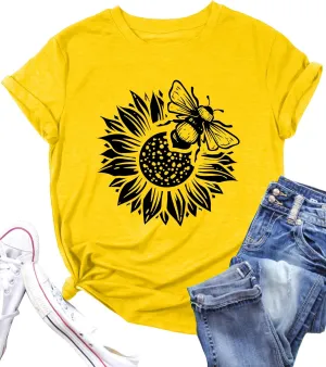 LAZYCHILD Womens Graphic Tees Sunflower Shirts Vintage Flower Graphic Tees Shirts Inspirational Tees Casual Faith Shirt Tops