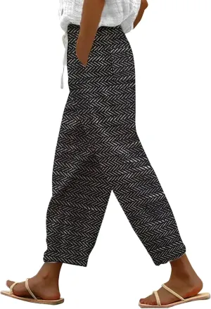 LCMTWX Flowy Linen Pants for Women 2025 Drawstring Pants Capri Pants 2025 Pants with Pockets Wide Leg Cropped Pants Cotton