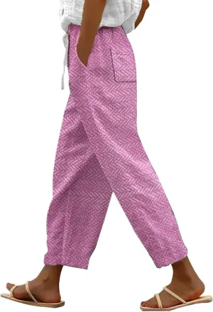 LCMTWX Flowy Linen Pants for Women 2025 Drawstring Pants Capri Pants 2025 Pants with Pockets Wide Leg Cropped Pants Cotton