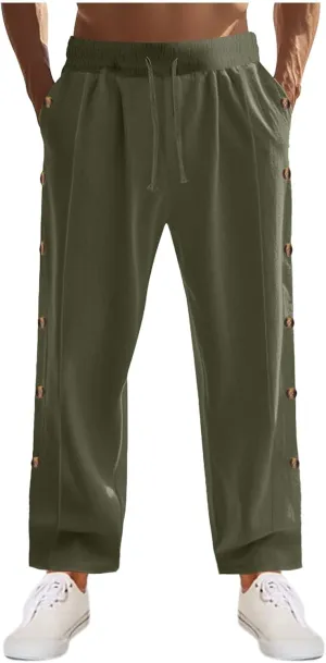 Linen Pants Mens Casual Pants Relaxed-Fit Beach Pants Summer Trousers Soft Elastic Waist Pants