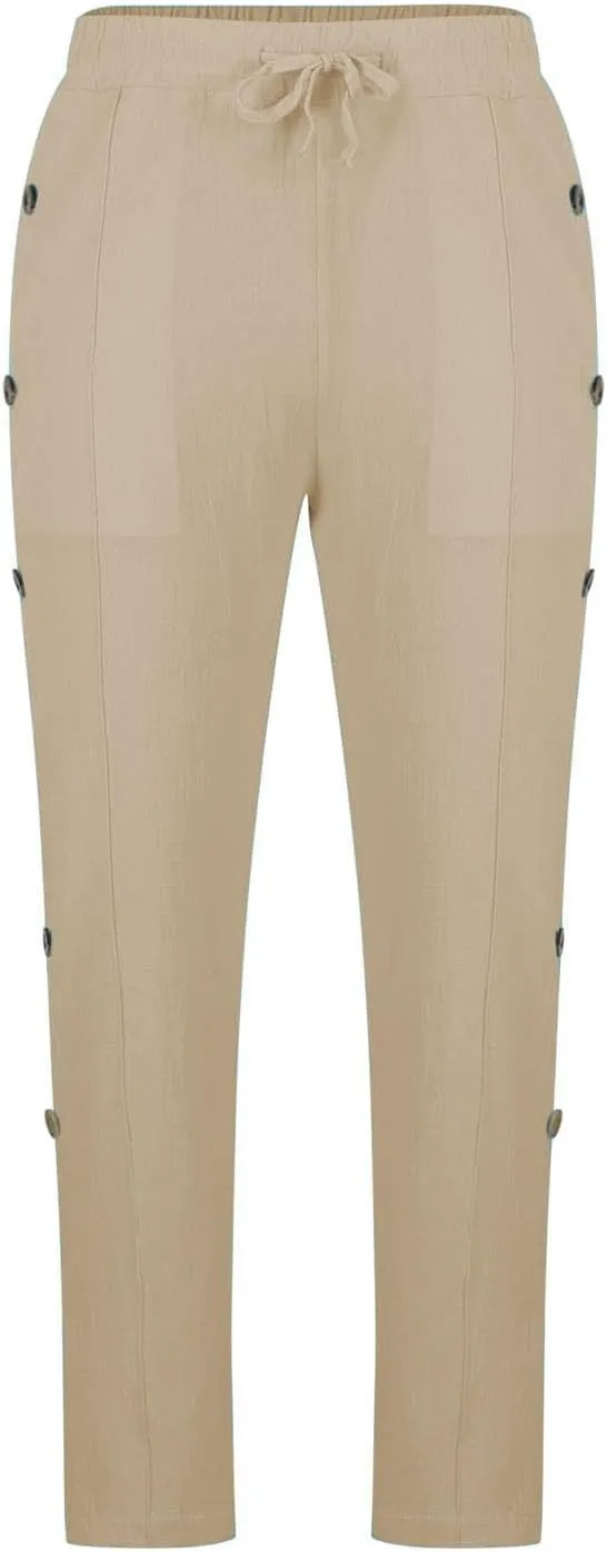 Linen Pants Mens Casual Pants Relaxed-Fit Beach Pants Summer Trousers Soft Elastic Waist Pants