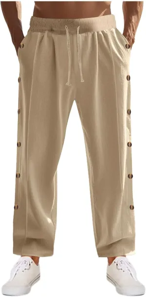 Linen Pants Mens Casual Pants Relaxed-Fit Beach Pants Summer Trousers Soft Elastic Waist Pants