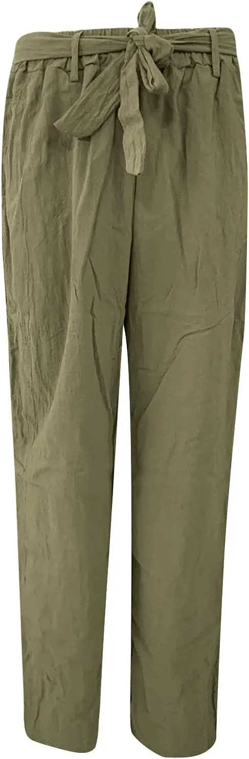 Linen Pants Women Lace up Waist Linen Pants Linen Summer Palazzo Pants Flowy Wide Leg Beach Pants Vacation Beach Pants
