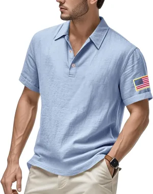 Linen Shirts for Men 4th of July Patriotic Shirts American Flag Print Tops Summer Beach Breathable Vacation Shirts