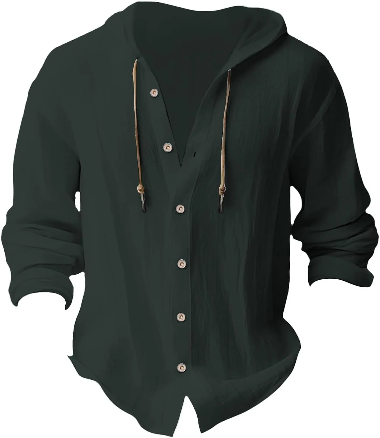 Linen Shirts for Men Casual Button Shirts Summer Cotton Linen Hoodie Beach Long Sleeve Shirts Top with Hood