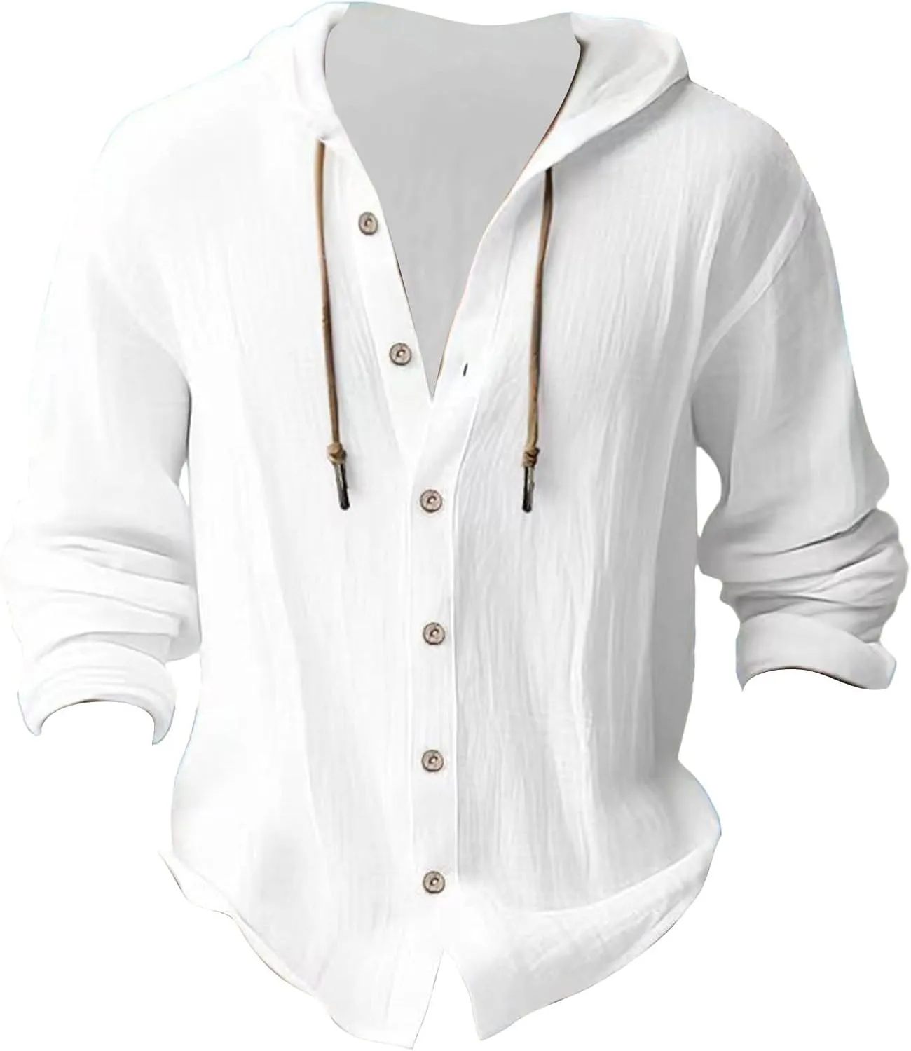 Linen Shirts for Men Casual Button Shirts Summer Cotton Linen Hoodie Beach Long Sleeve Shirts Top with Hood