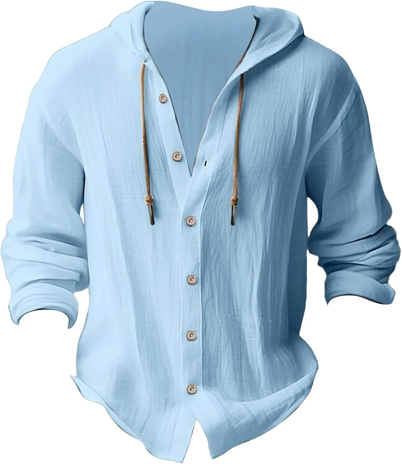 Linen Shirts for Men Casual Button Shirts Summer Cotton Linen Hoodie Beach Long Sleeve Shirts Top with Hood