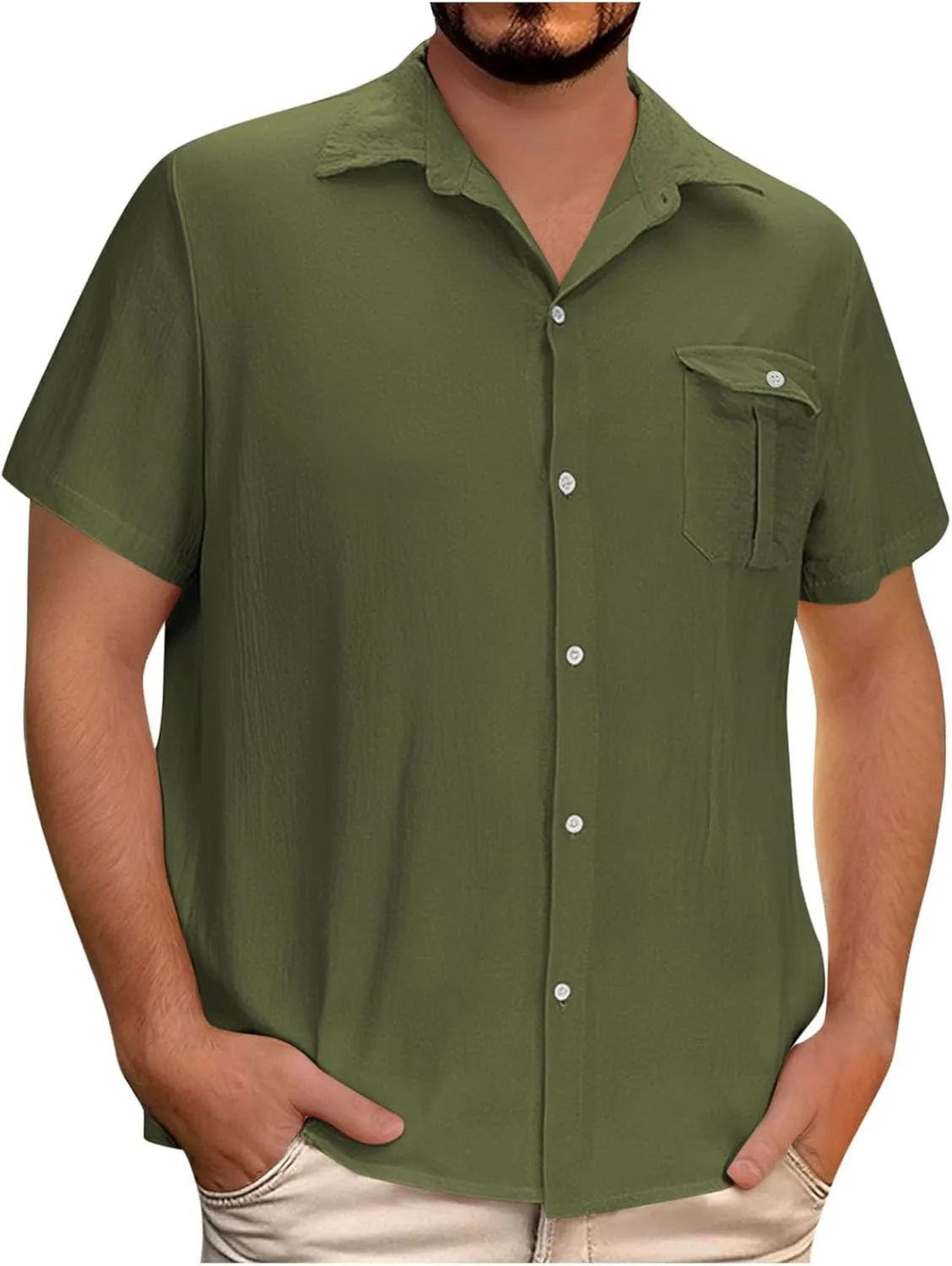 Linen Shirts for Men Mens Short Sleeve Button Down Shirts Collared Summer Beach T-Shirts Vacation Tops