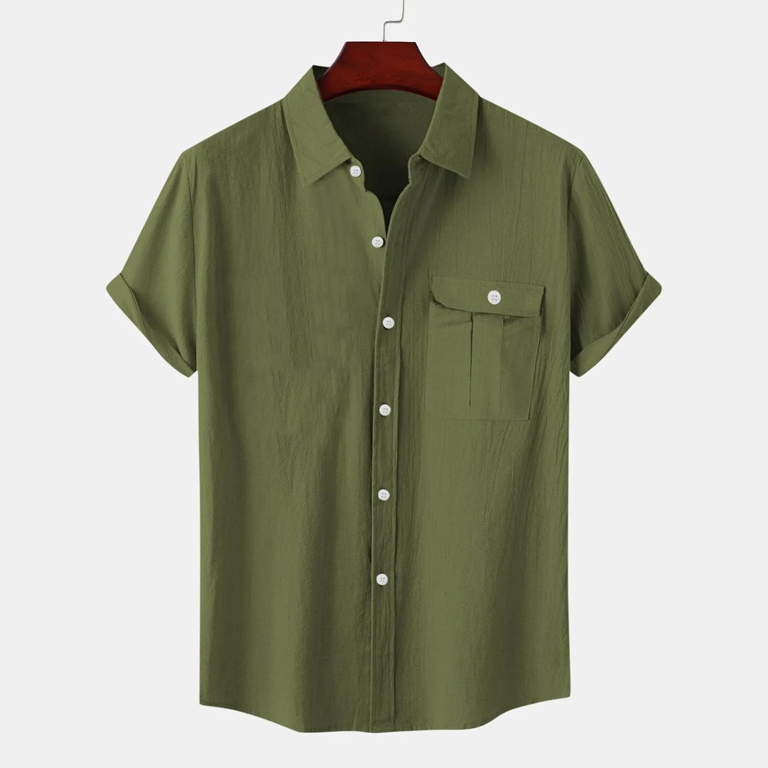 Linen Shirts for Men Mens Short Sleeve Button Down Shirts Collared Summer Beach T-Shirts Vacation Tops