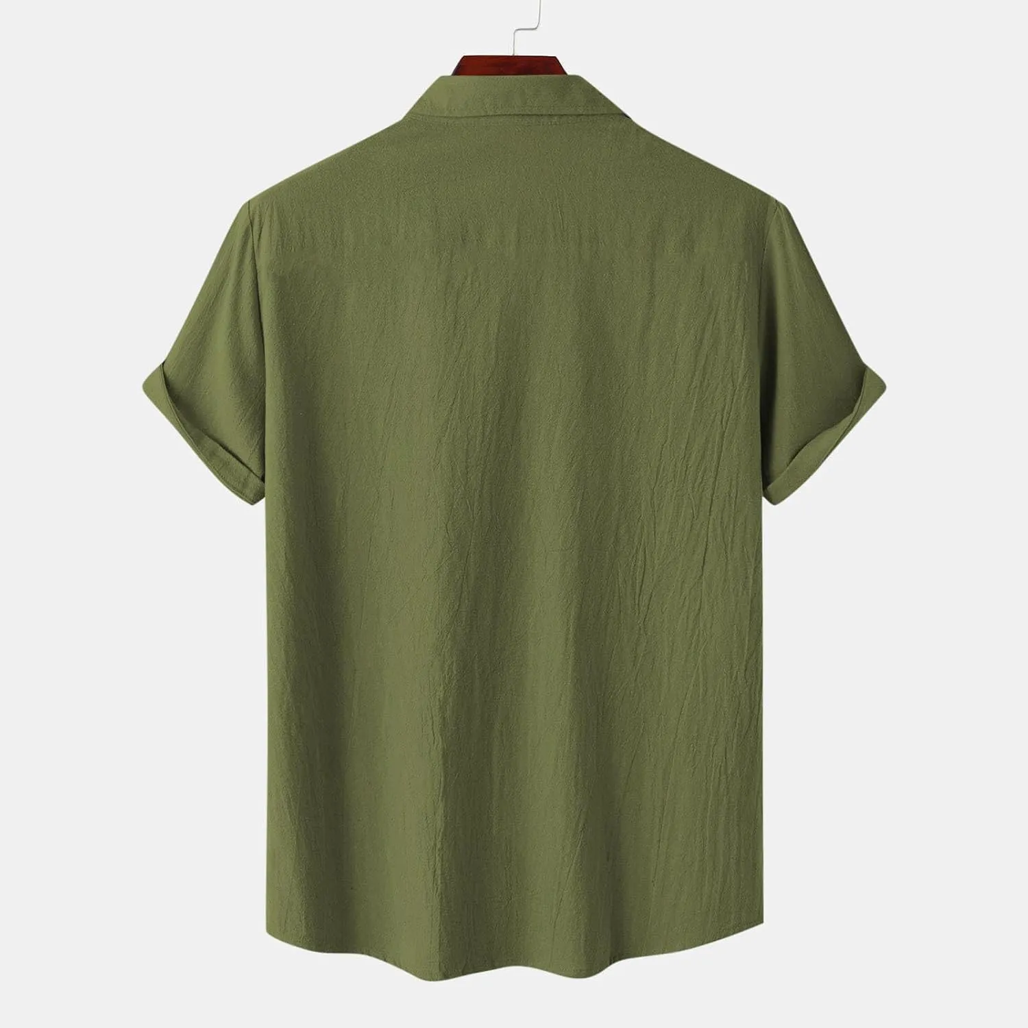 Linen Shirts for Men Mens Short Sleeve Button Down Shirts Collared Summer Beach T-Shirts Vacation Tops