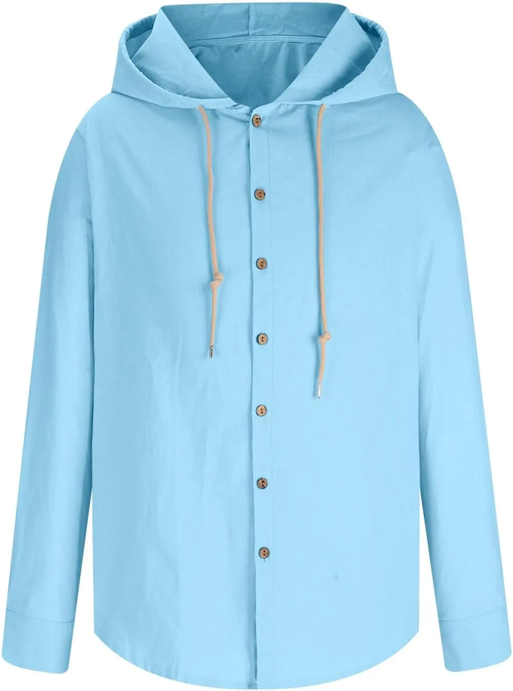 Linen Shirts for Men Solid Color Guayabera Shirts with Hooded Casual Long Sleeve Sweatshirts Button Down Beach Shirts