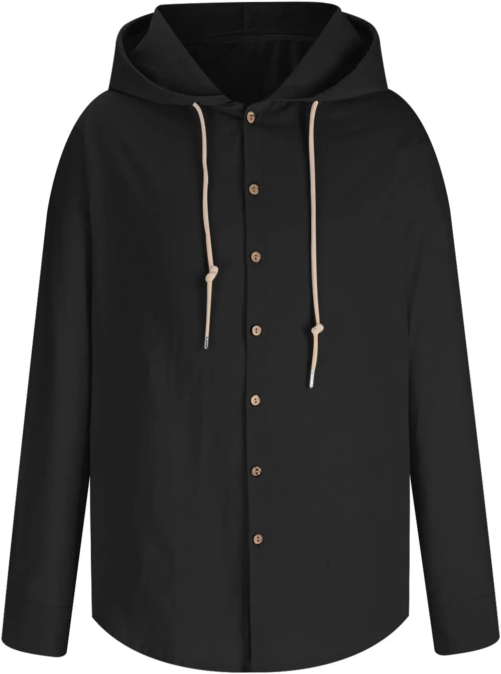 Linen Shirts for Men Solid Color Guayabera Shirts with Hooded Casual Long Sleeve Sweatshirts Button Down Beach Shirts