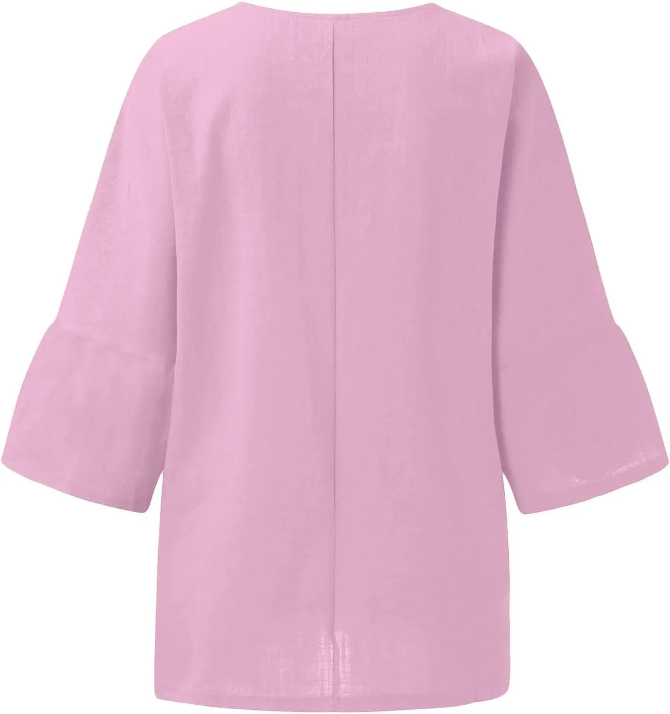 Linen Shirts for Women 3/4 Sleeve Tops Summer Casual Solid Color Basic Crew Neck Pullover Blouse Ladies Tunic Tshirt