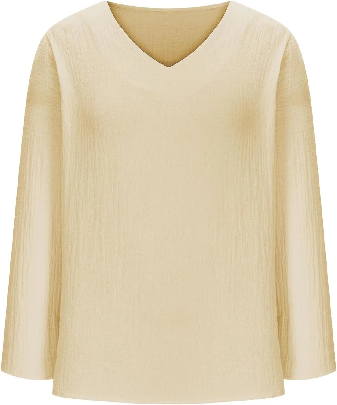 Linen Shirts for Women Casual V-Neck Long Sleeve T Shirt Loose Fit Solid Lightweight Blouse Trendy Summer Beach Tops