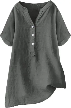 Linen Shirts for Women Linen Button Down Shirt Summer Short Sleeve Boho Plus Size Top Tunic Dressy Peasant Blouses