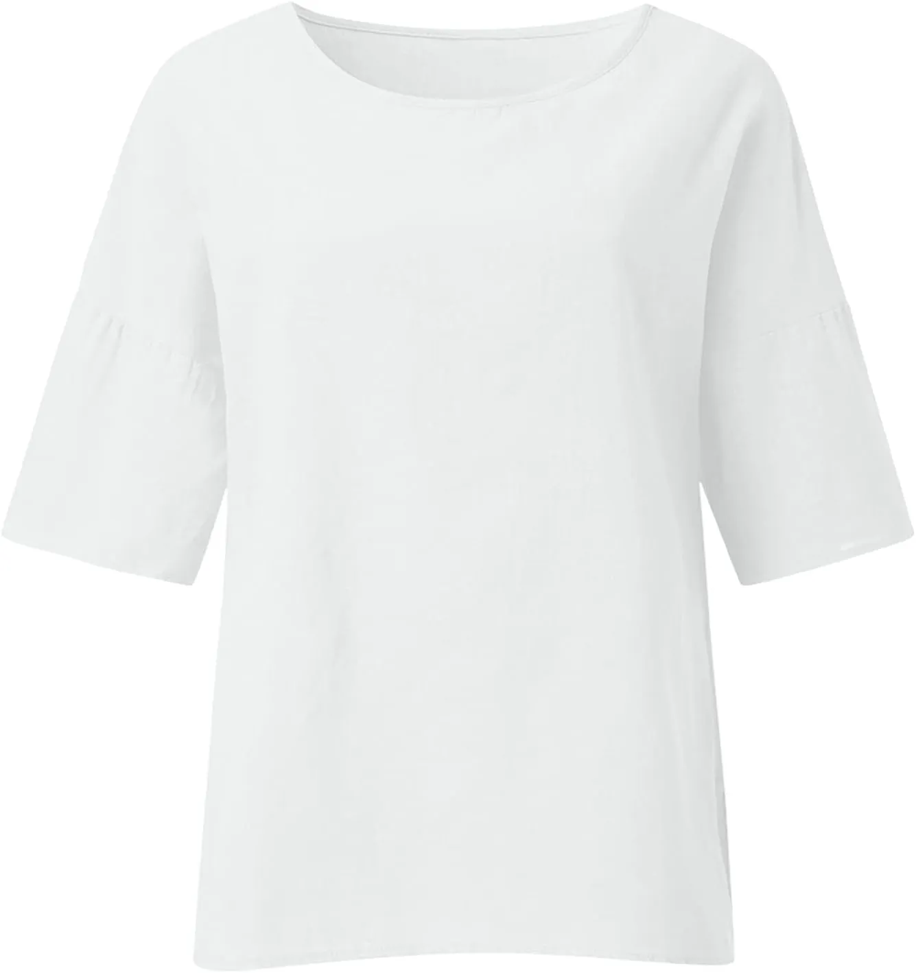 Linen Shirts for Women Loose Fit Casual 3/4 Sleeve Tops Retro Print Tshirt Tunic Cotton Blouse 2025 Summer Basic Tees