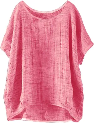 Linen Shirts for Women Summer 2025 Trendy Tunics Crewneck Short Sleeve Gauze Tops Casual Loose Fitted Comfy Blouses