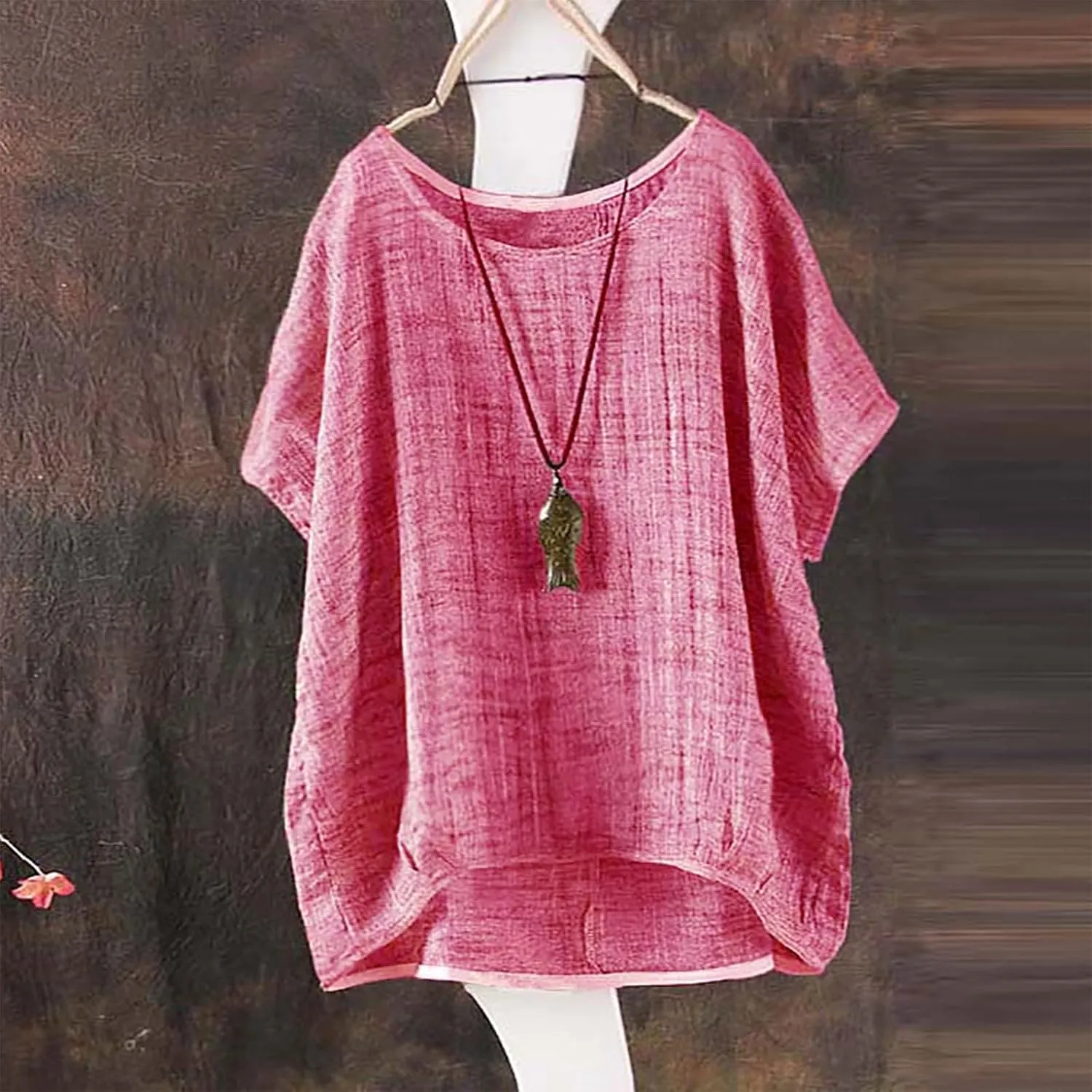 Linen Shirts for Women Summer 2025 Trendy Tunics Crewneck Short Sleeve Gauze Tops Casual Loose Fitted Comfy Blouses