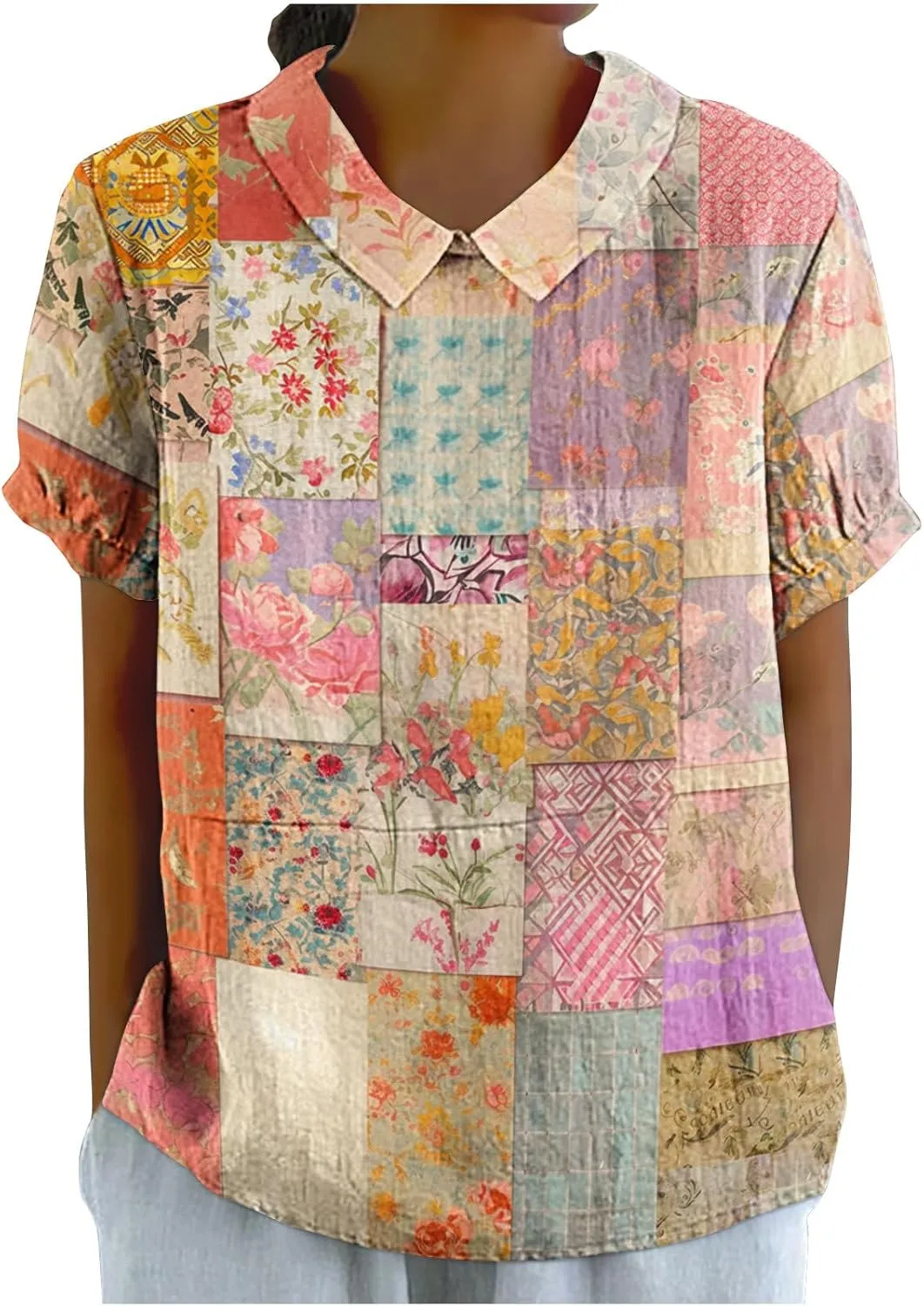 Linen Shirts for Women Summer Lightweight Short Sleeve Tunic Tshirts Cute Collared Tops Business Work Casual Blouses