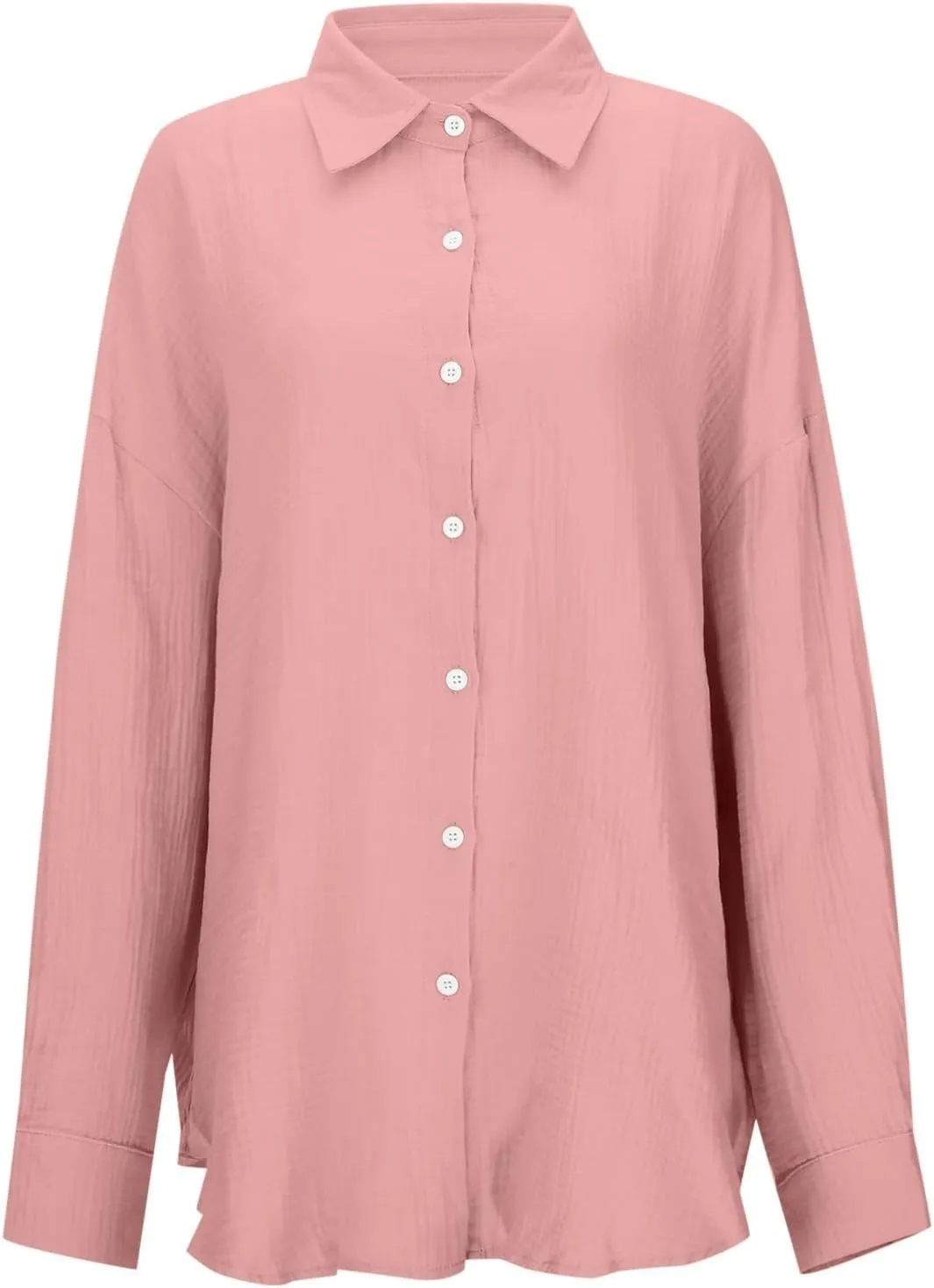 Linen Shirts for Women Summer Oversized Long Sleeve Lapel Button Down Shirt Lightweight Gauze Tops Loose Casual Blouses
