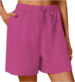 Linen Shorts for Women Casual Summer Shorts High Waisted Athletic Shorts Lounge Workout Drawstring Shorts with Pocket