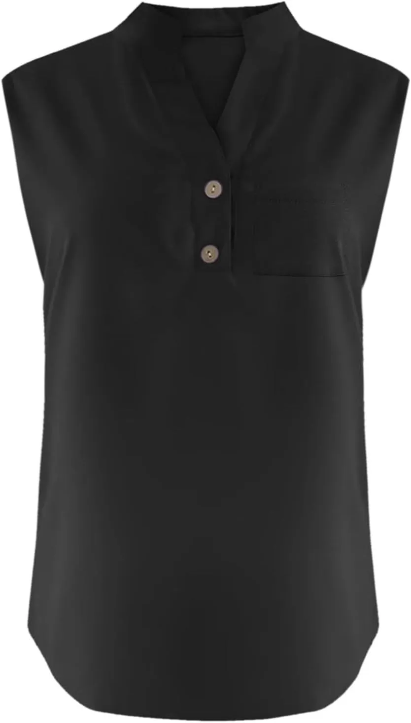 Loose Fit Linen Tank Tops for Women Sleeveless V-Neck Button Cami Shirts with Side Slits Beach Vacation Outfits​