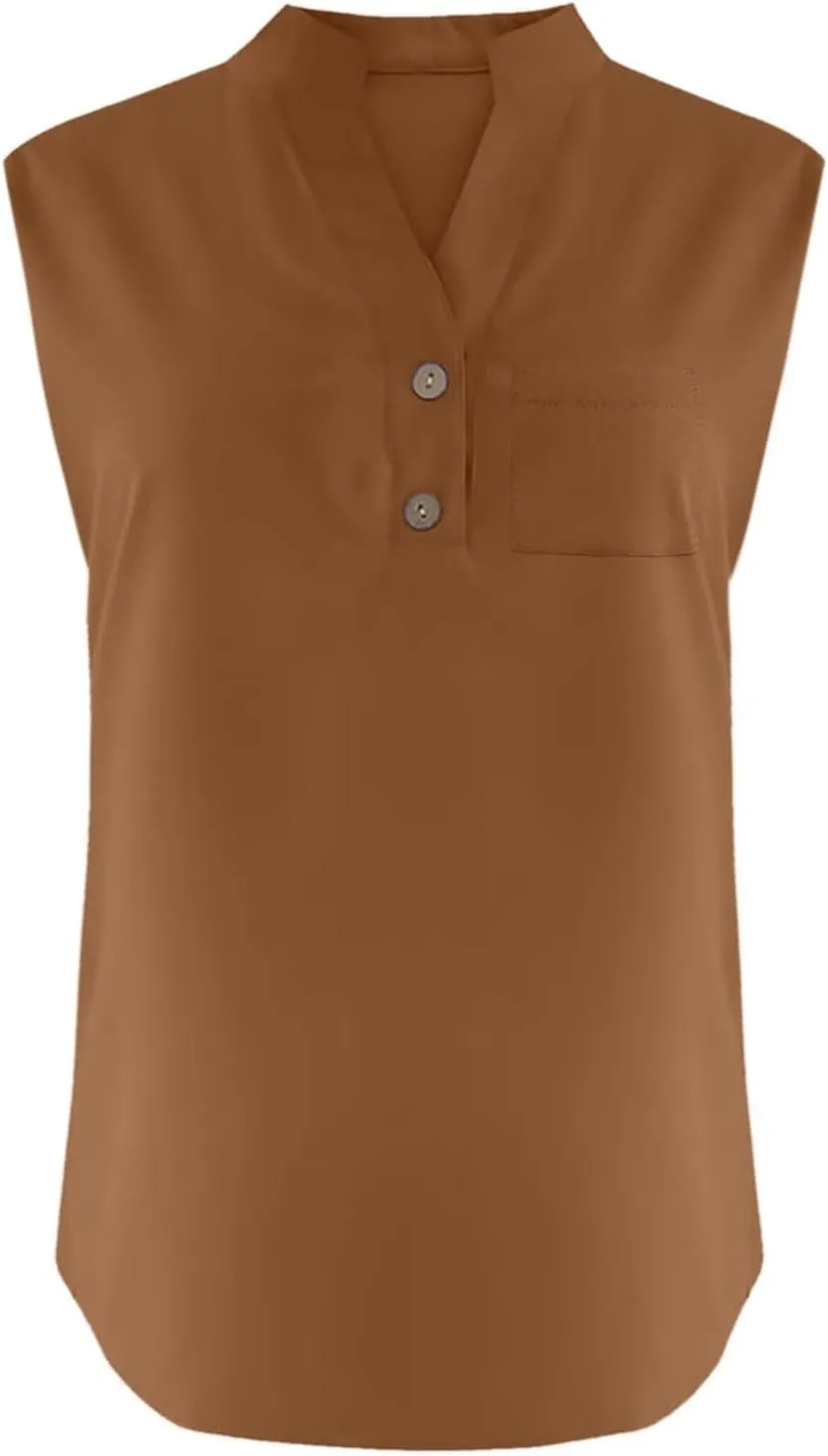 Loose Fit Linen Tank Tops for Women Sleeveless V-Neck Button Cami Shirts with Side Slits Beach Vacation Outfits​