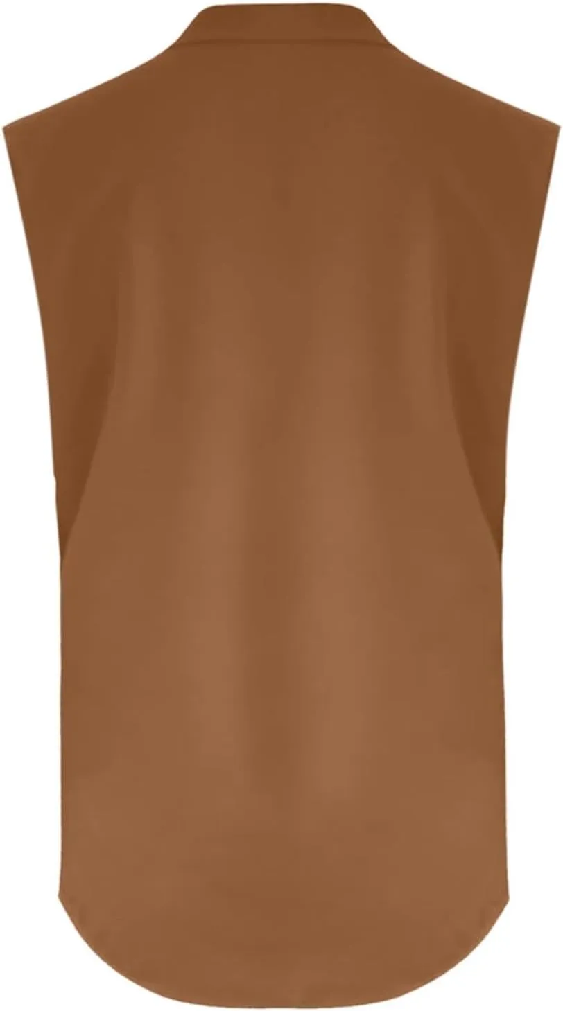 Loose Fit Linen Tank Tops for Women Sleeveless V-Neck Button Cami Shirts with Side Slits Beach Vacation Outfits​