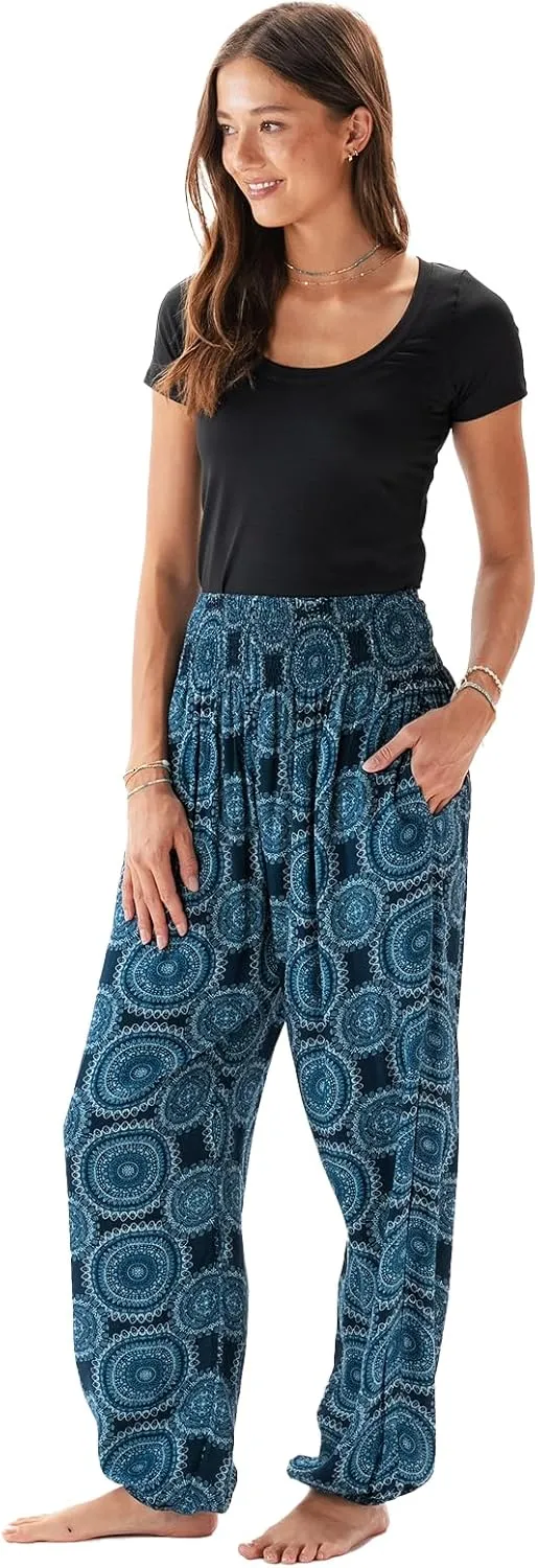 Lotus and Luna Women's Harem Pants Thai Pants for Beach & Lounge High Waisted Flowy Boho Pants Genie Pants Yoga Pants