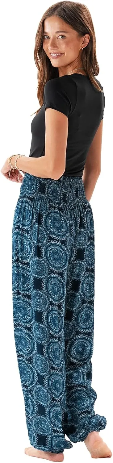 Lotus and Luna Women's Harem Pants Thai Pants for Beach & Lounge High Waisted Flowy Boho Pants Genie Pants Yoga Pants