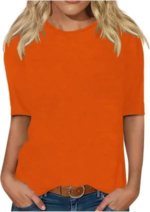 LRMQS Womens 2025 Half Sleeve Tshirt Tops Solid Color Summer Spring Fashion Crewneck Blouse Tee Trendy Woman Clothing