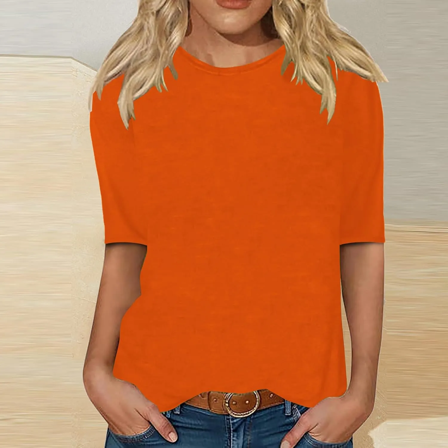 LRMQS Womens 2025 Half Sleeve Tshirt Tops Solid Color Summer Spring Fashion Crewneck Blouse Tee Trendy Woman Clothing