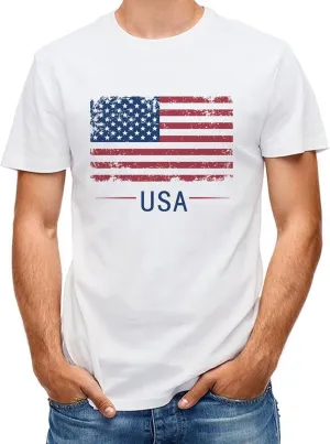 Lzzidou Men's 4th of July Shirts American Flag Patriotic Shirts Short Sleeve USA Memorial Day Cotton T Shirts