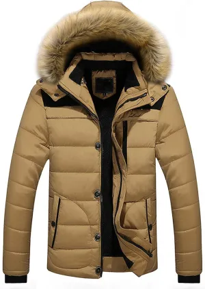 Men arge Size Cotton Coat Thick Warm Plush Hooded Jacket Zipper Button Windproof Long Sleeve Outerwear with Pocket
