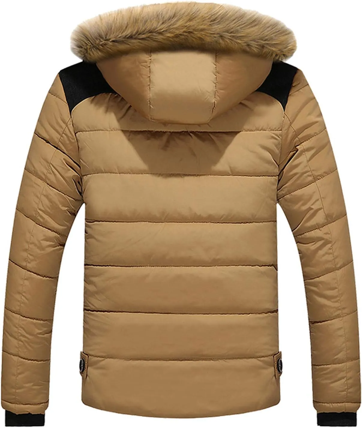 Men arge Size Cotton Coat Thick Warm Plush Hooded Jacket Zipper Button Windproof Long Sleeve Outerwear with Pocket