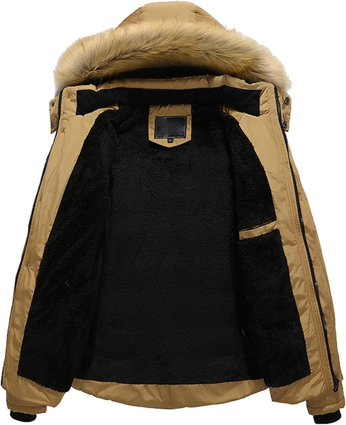 Men arge Size Cotton Coat Thick Warm Plush Hooded Jacket Zipper Button Windproof Long Sleeve Outerwear with Pocket