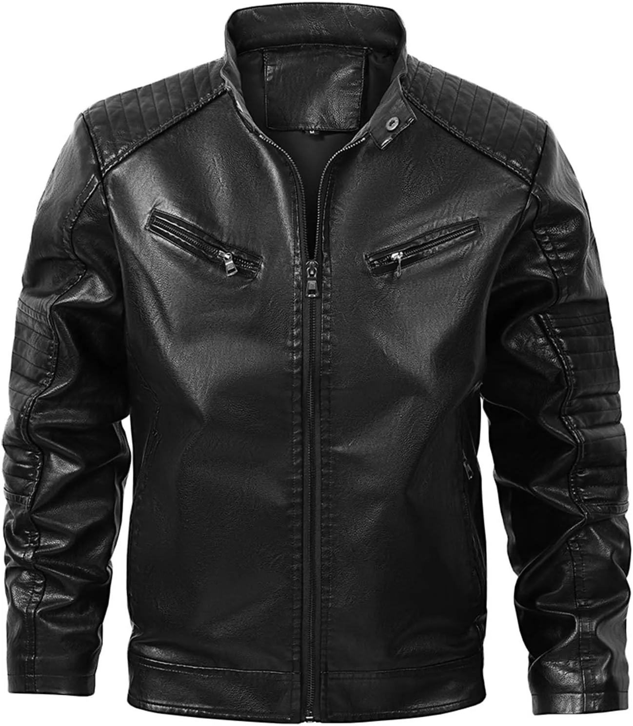 Men Faux Leather Blazer Jacket Vintage PU Motorcycle Biker Outwear Lapel Cool Stand Collar Streetwear Hip Hop Outfit