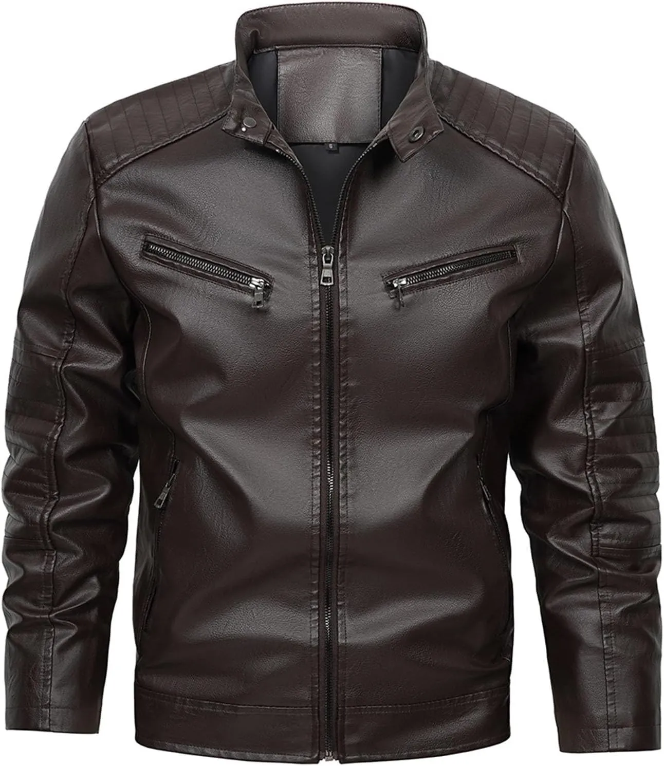 Men Faux Leather Blazer Jacket Vintage PU Motorcycle Biker Outwear Lapel Cool Stand Collar Streetwear Hip Hop Outfit