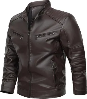 Men Faux Leather Blazer Jacket Vintage PU Motorcycle Biker Outwear Lapel Cool Stand Collar Streetwear Hip Hop Outfit