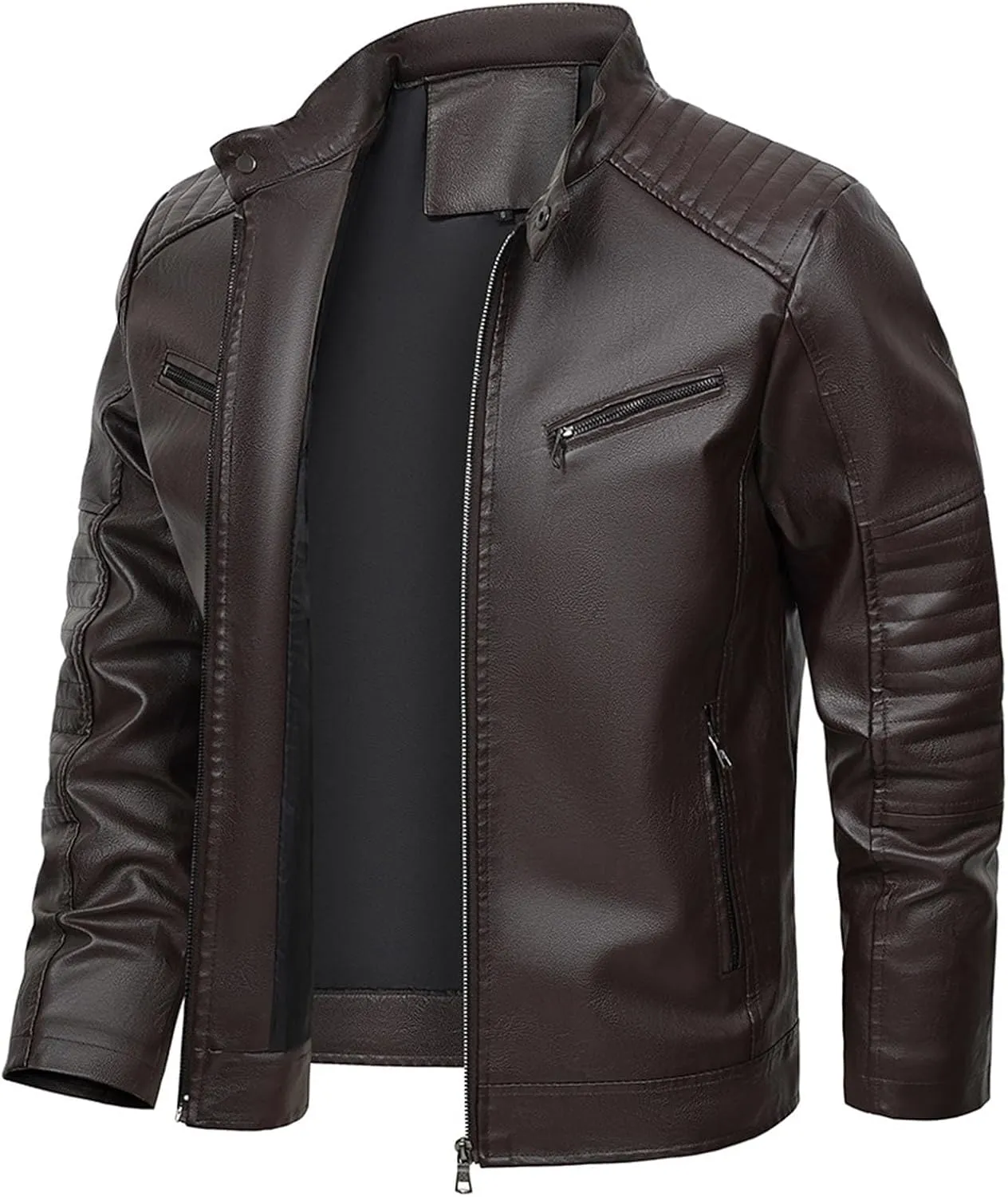 Men Faux Leather Blazer Jacket Vintage PU Motorcycle Biker Outwear Lapel Cool Stand Collar Streetwear Hip Hop Outfit