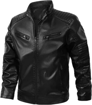 Men Faux Leather Blazer Jacket Vintage PU Motorcycle Biker Outwear Lapel Cool Stand Collar Streetwear Hip Hop Outfit