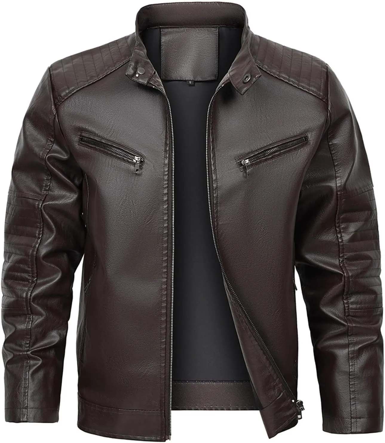 Men Faux Leather Blazer Jacket Vintage PU Motorcycle Biker Outwear Lapel Cool Stand Collar Streetwear Hip Hop Outfit