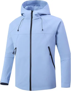 Men Full Zip Windproof Waterproof Coat Solid Color Golf Hiking Hooded Jacket Outdoor Lightweight Jacket with Pocket