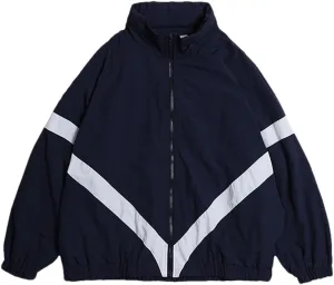 Men Harajuku Patchwork Jackets Hit Color Streetwear Vintage Windbreaker Casual Hooded Jackets