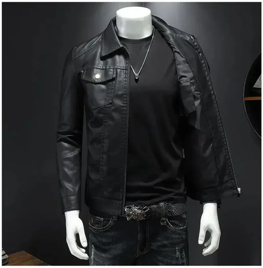 Men Streetwear Leather Jacket Men's Leather Motorcycle Jackets Lapel Zipper PU Coats