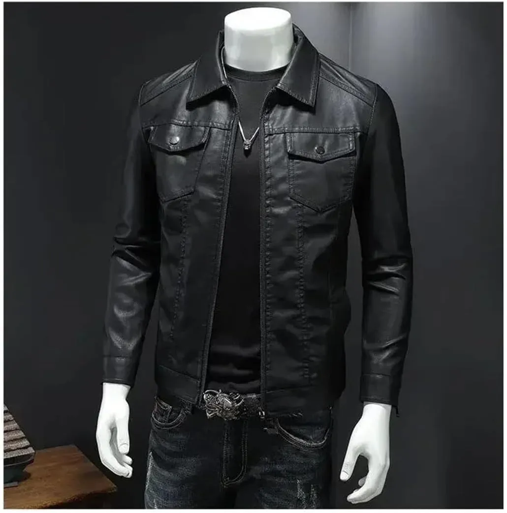 Men Streetwear Leather Jacket Men's Leather Motorcycle Jackets Lapel Zipper PU Coats