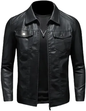Men Streetwear Leather Jacket Men's Leather Motorcycle Jackets Lapel Zipper PU Coats